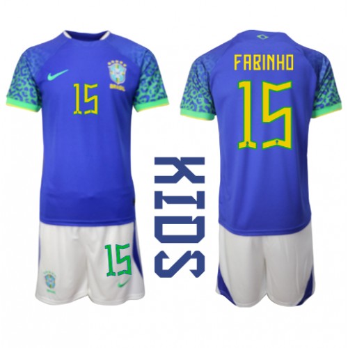 Fotbalové Dres Brazílie Fabinho #15 Dětské Venkovní MS 2022 Krátký Rukáv (+ trenýrky)